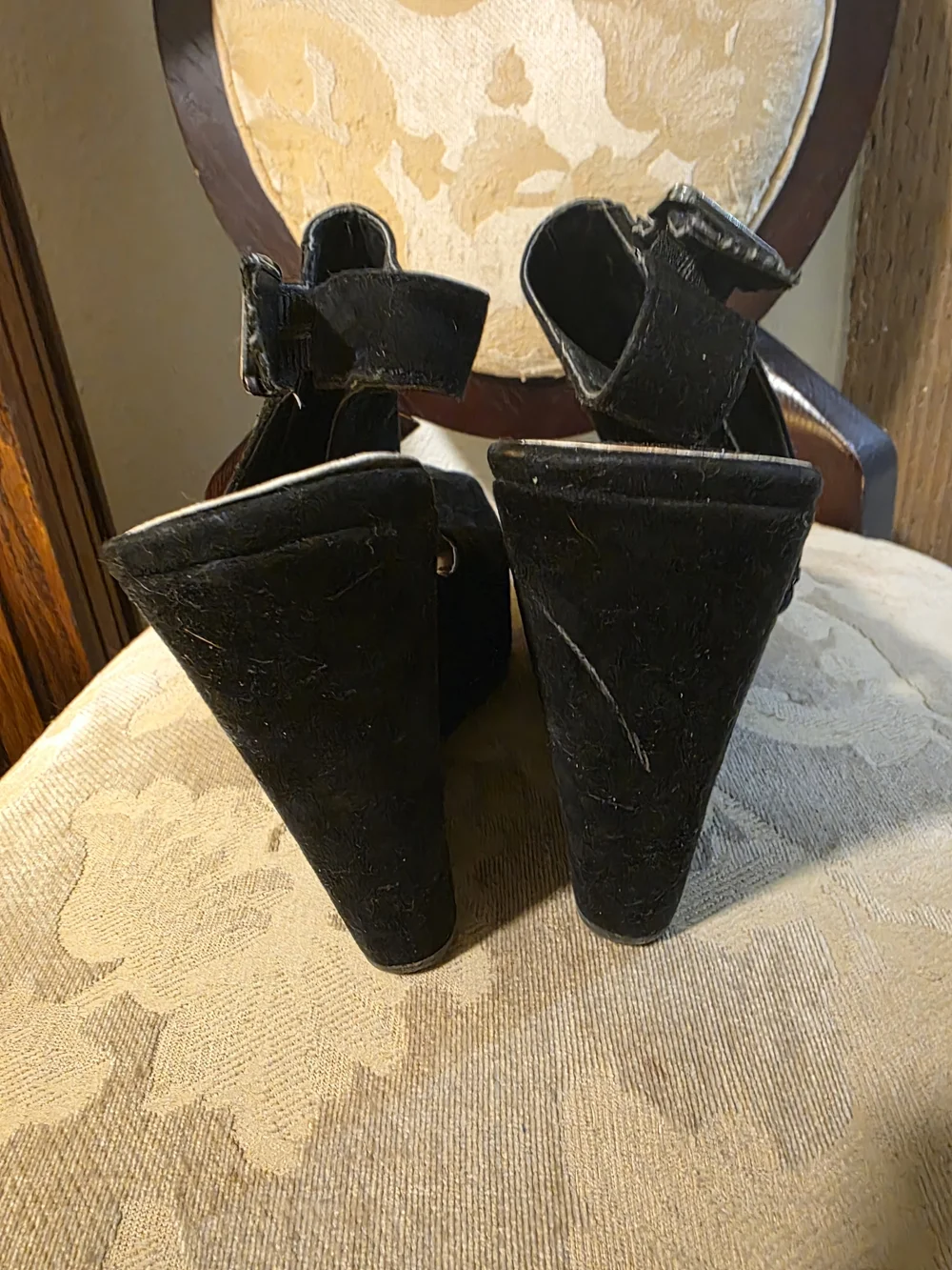 Carlos by Carlos Santana Black Suede Wedge Peep-Toe Slingback